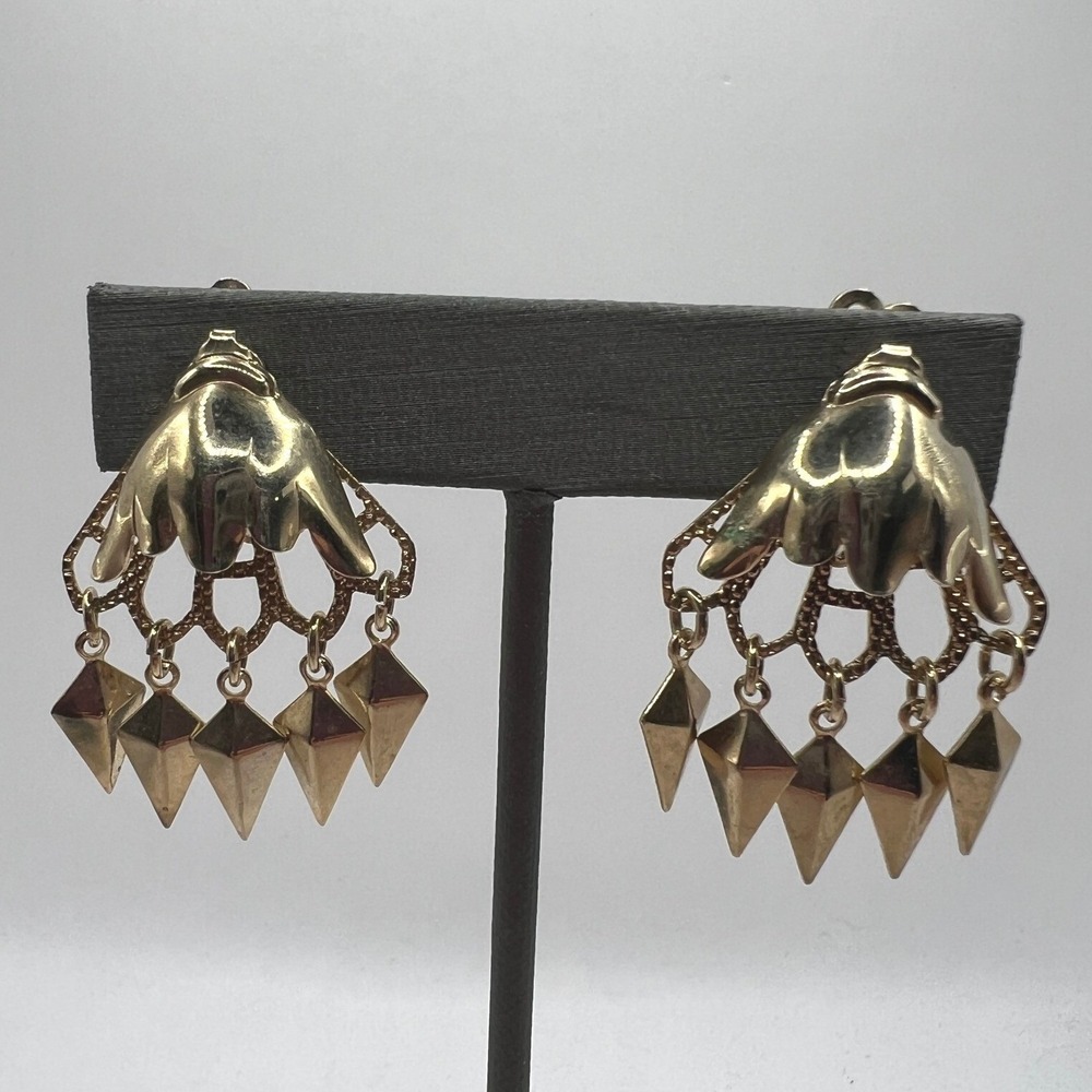 Vintage Clip On‎ Chandeler Earrings Gold Tone Dangle Drop